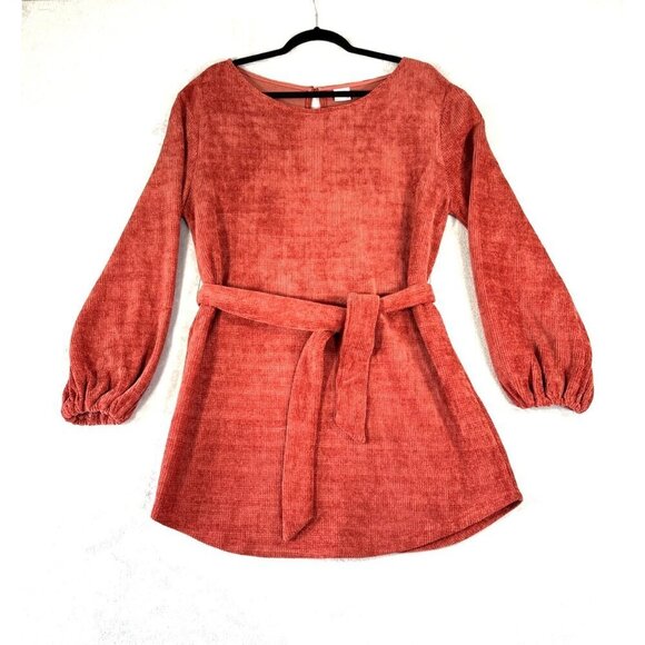 Selfie Leslie Diva Velvet Yarn Knit Sweater Dress Puff Sleeve Rust Womens Size L - Picture 5 of 15